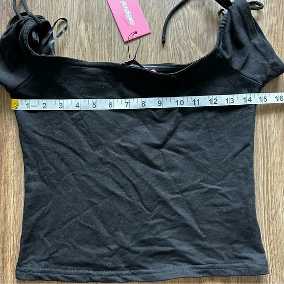 Edikted Women’s Jess Off Shoulder Top Black Medium Tie Sleeve Stretch Y2K NEW - Picture 6 of 9